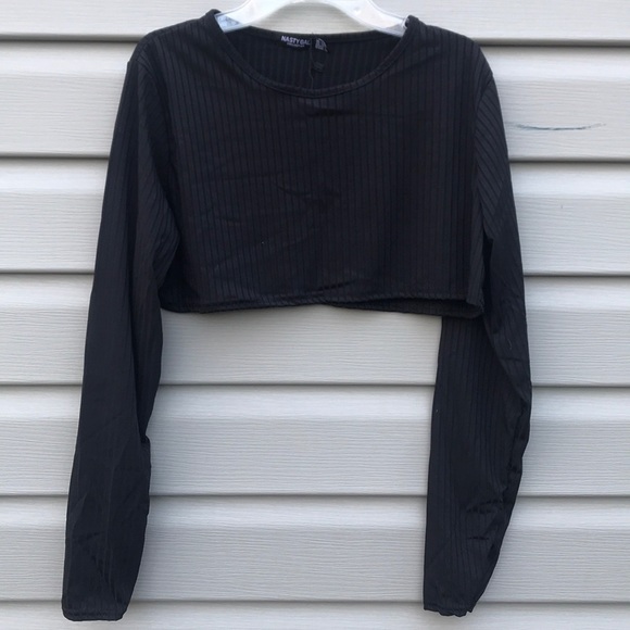 Nasty Gal Tops - Black Ribbed Cropped Long Sleeve Top